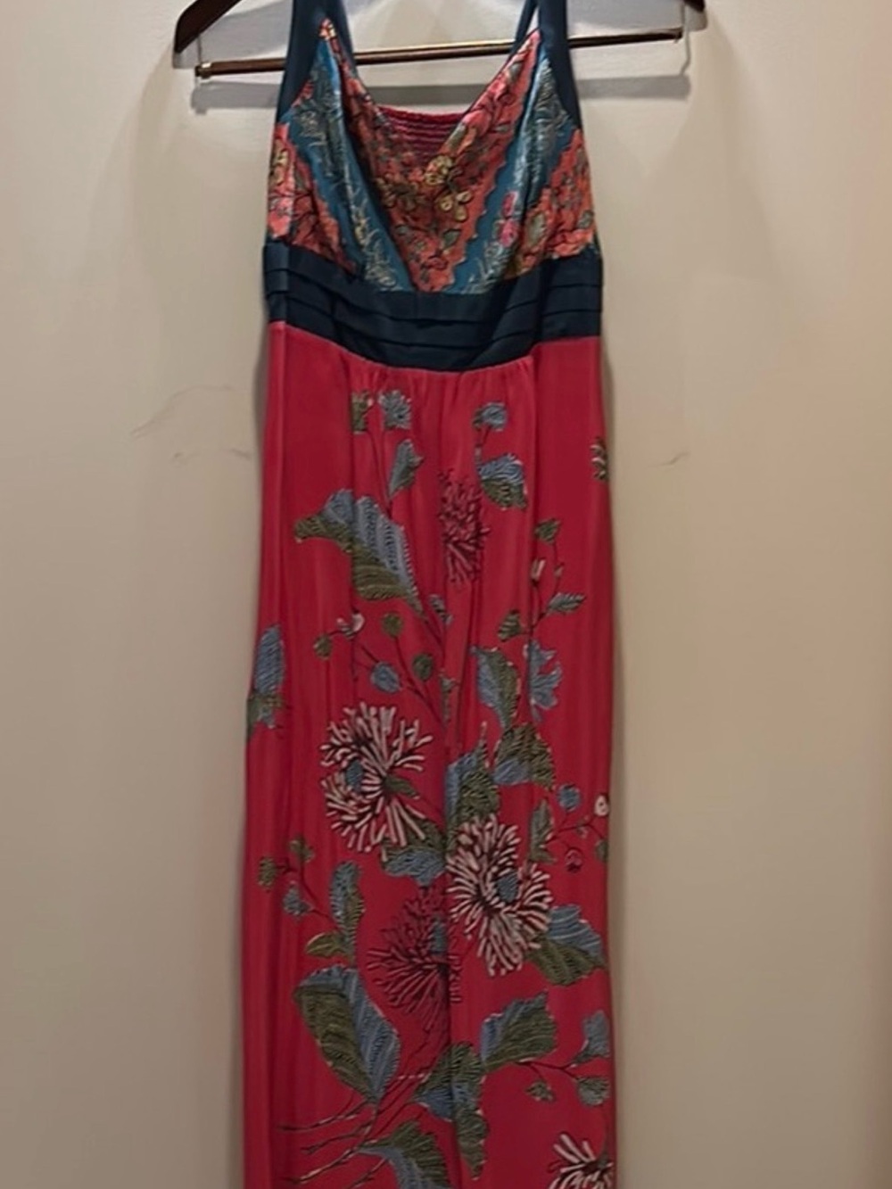 Boho Halter Maxi Dress in Teal & Coral from Anthropologie